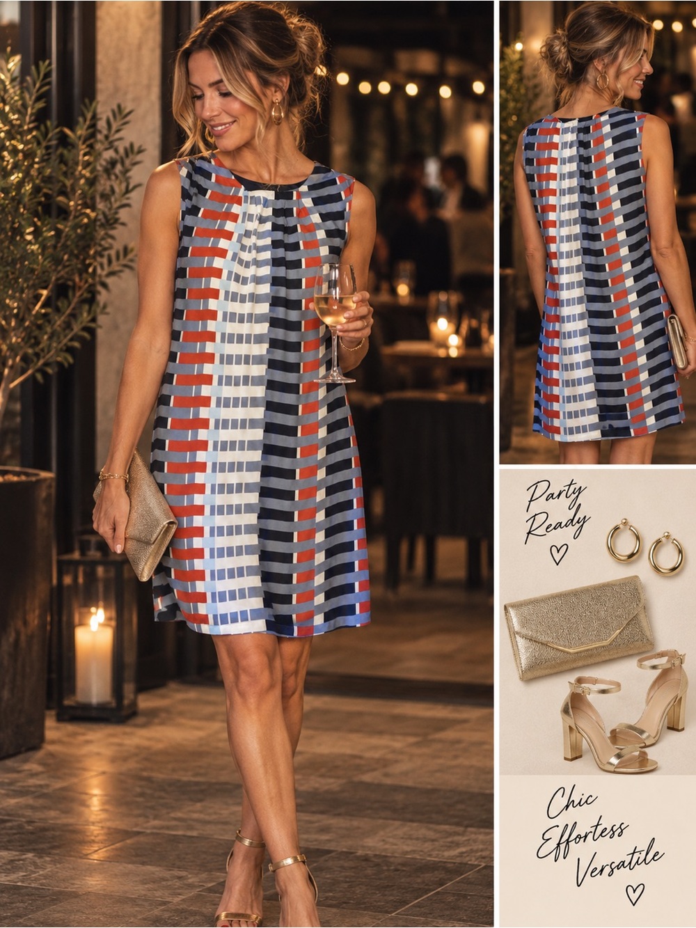 Sleeveless Geometric Stripe Shift Dress